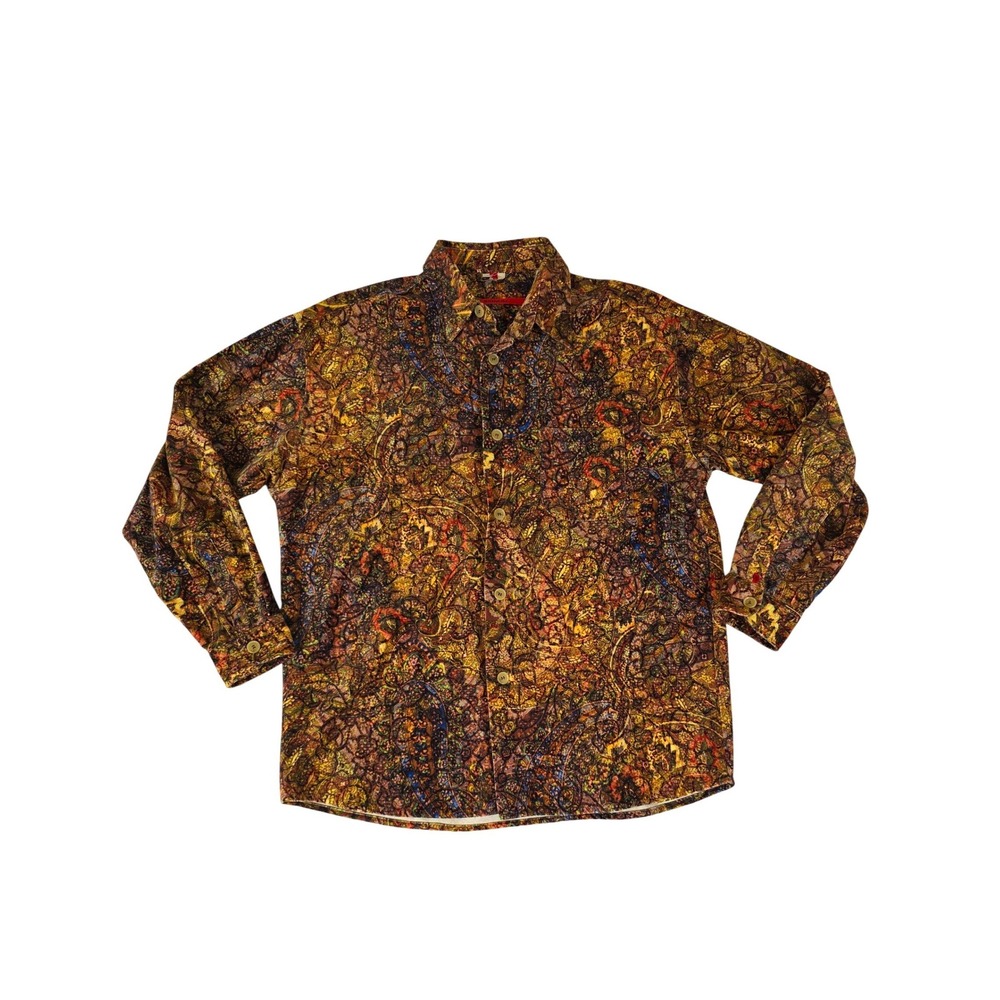 Signum Mens Button Down Shirt Vintage Paisley Abstract Tapestry Large Y2K